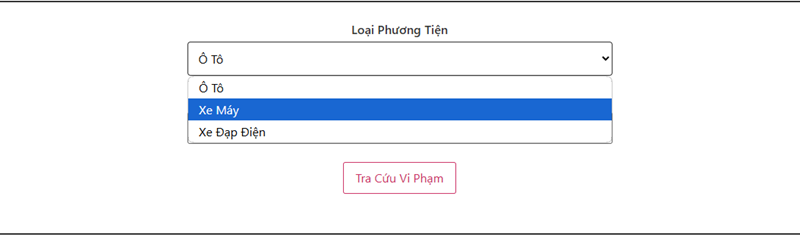 Chọn Phương Tiện để check Phạt Nguội Online